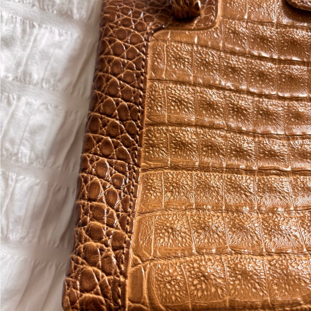 Tan Croc-Embossed Satchel Handbag - vintage Rieke - Picture 4 of 12